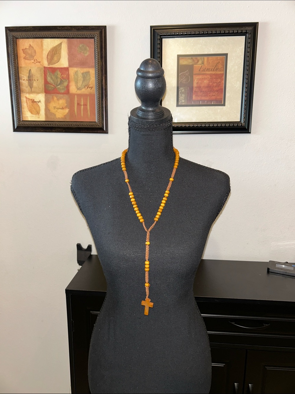 Beaded Rosary Necklace with Cross